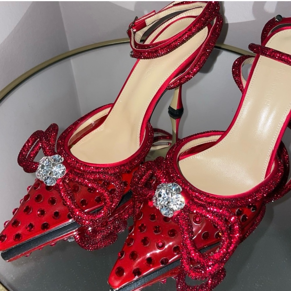 MACH & MACH Double Crystal Bow Heels SZ 38.5